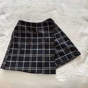 Zara Navy and White Check Button-Front Skort